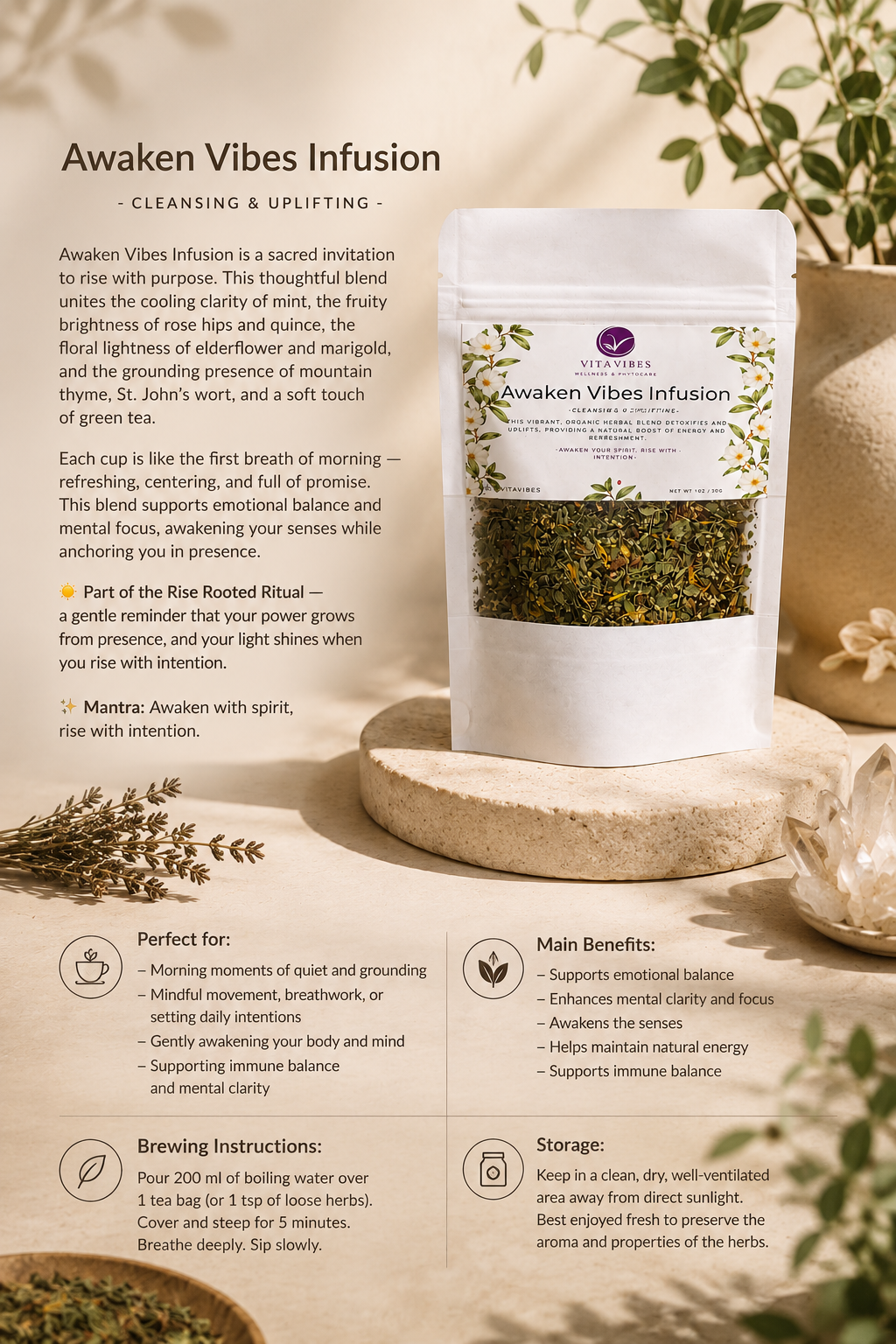 Awaken Vibes Infusion — Uplifting Herbal Tea for Energy & Clarity